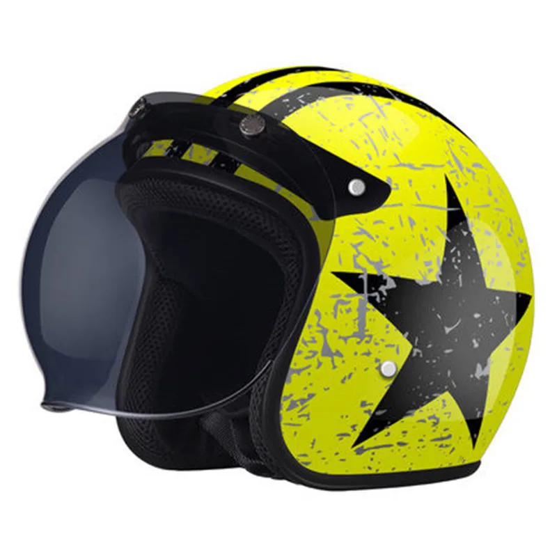 

Men Women Motorcycle Helmet Half Open Face Bike Bicycle Helmet 57cm-62cm Five-pointed Star with Visor Motorbike Helmet