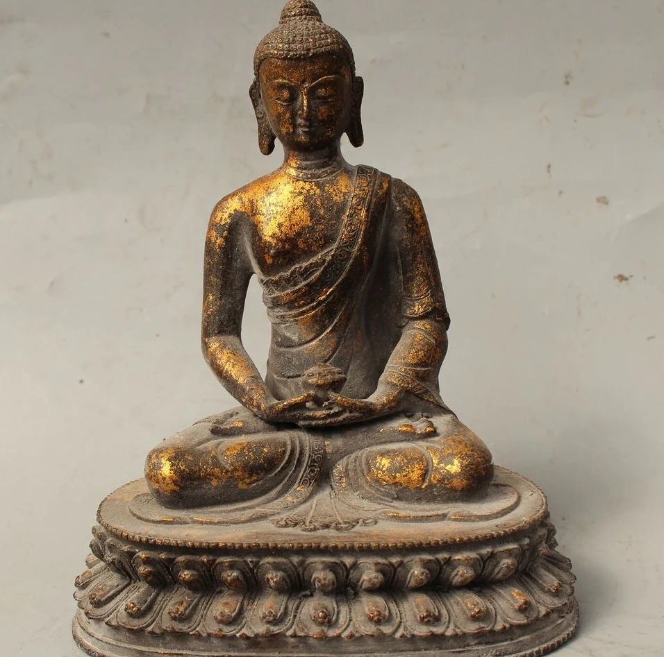 

8" Tibet Buddhism Bronze Gild Sakyamuni Shakyamuni Amitabha Buddha Bowl Statue