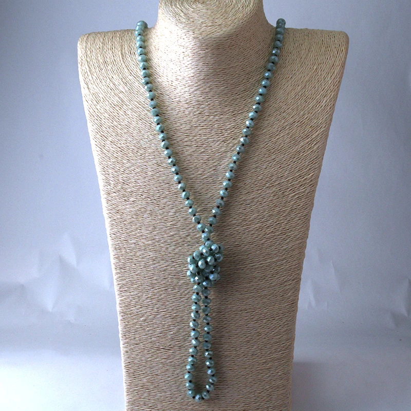 Модное богемное этническое ювелирное длинное стеклянное Узловое хрустальное ожерелье s для женщин этническое ожерелье