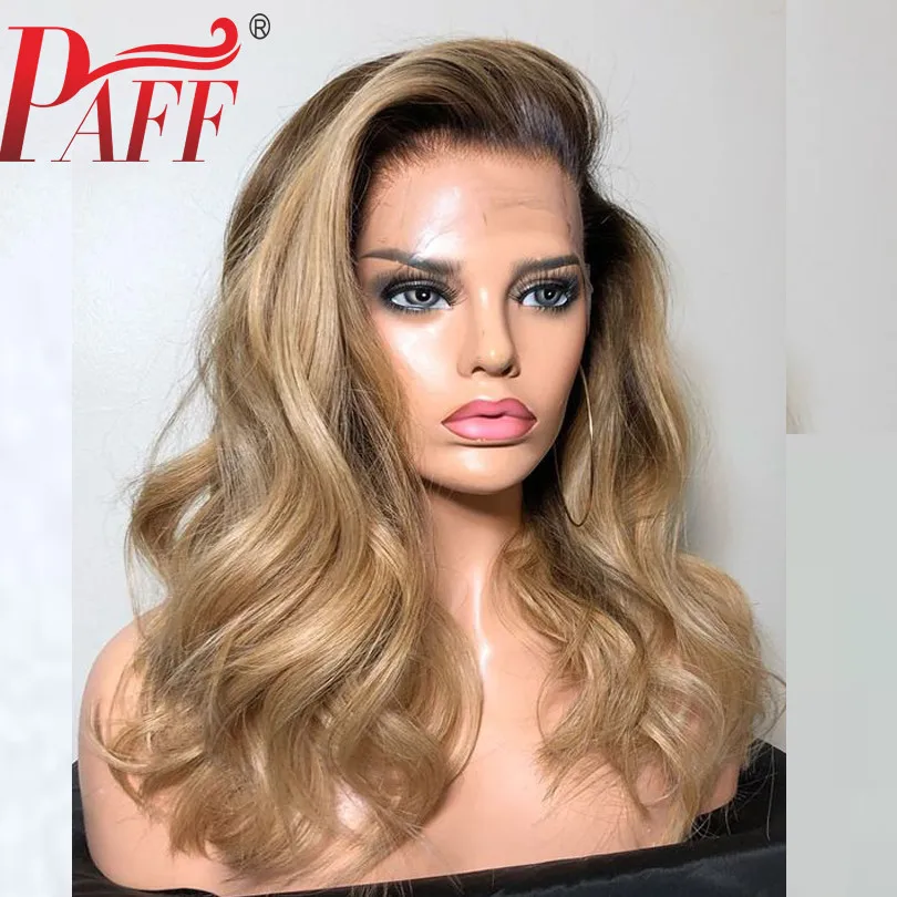 

PAFF Ombre 1B/27 lace Front Human Hair Wigs With Baby Hair Brazilian Natural Wave Remy 13*3.5 Lace Front Wig Bleached Knots