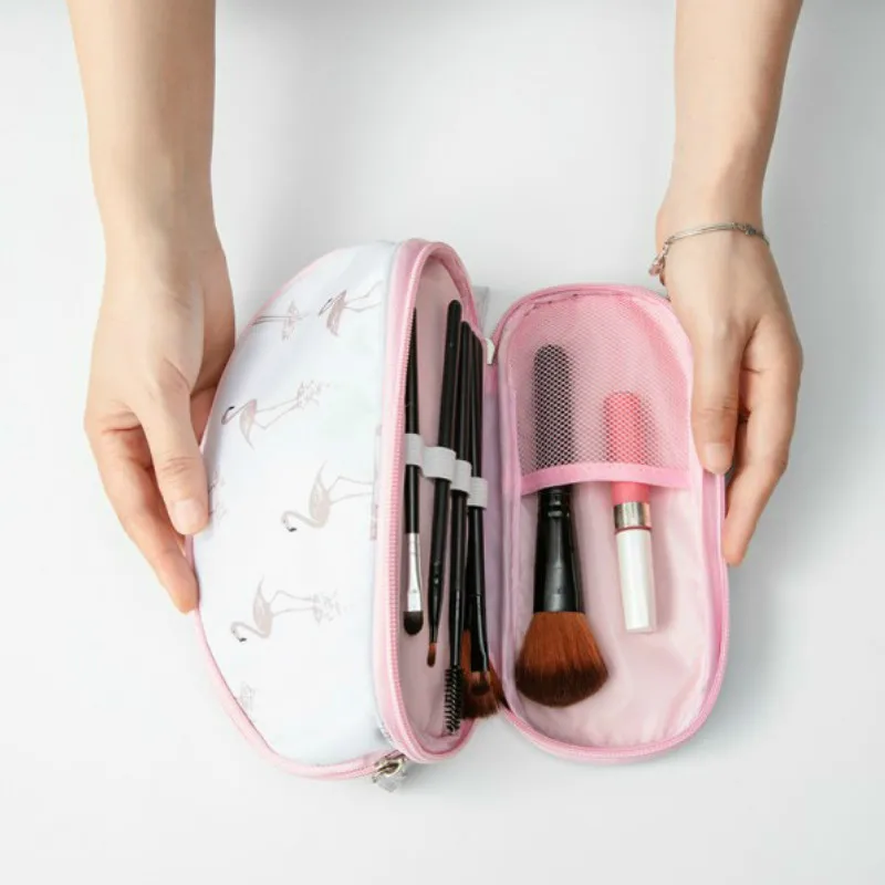 

2019 Travel Double Layer Big Cosmetic Bag Women Portable Zipper Make Up Case Box Flamingo/leaf Beauty Organizer Storage Makeup