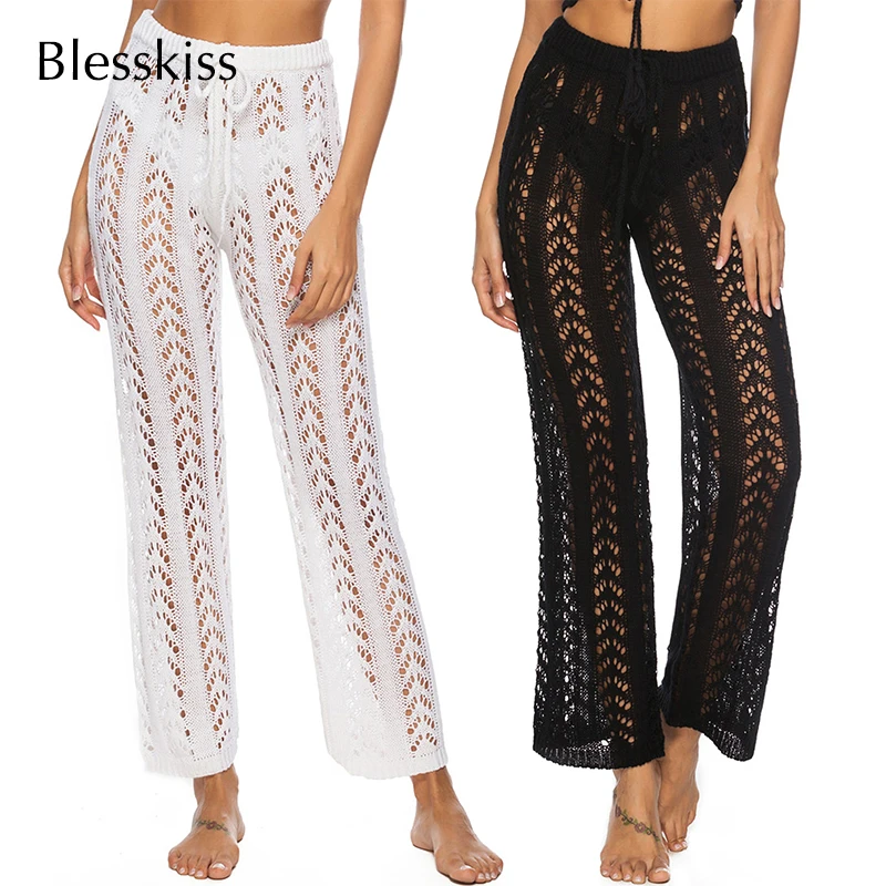 

Blesskiss Crocket Swim Bottoms Beach Cover Up Women Sexy Summer Long Lace Pants Bikini Bathing Suit Coverups Swim Wear Beachwear