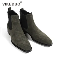 VIKEDUO 2019 Hot Fashion Chelsea Boots Men Suede Autumn Handmade Shoes Male Vintage Green Hiking Ankle Boot Botas Masculino NEW цена VIKEDUO 2019 Hot Fashion Chelsea Boots Men Suede Autumn Handmade Shoes Male Vintage Green Hiking Ankle Boot Botas Masculino NEW цены онлайн
