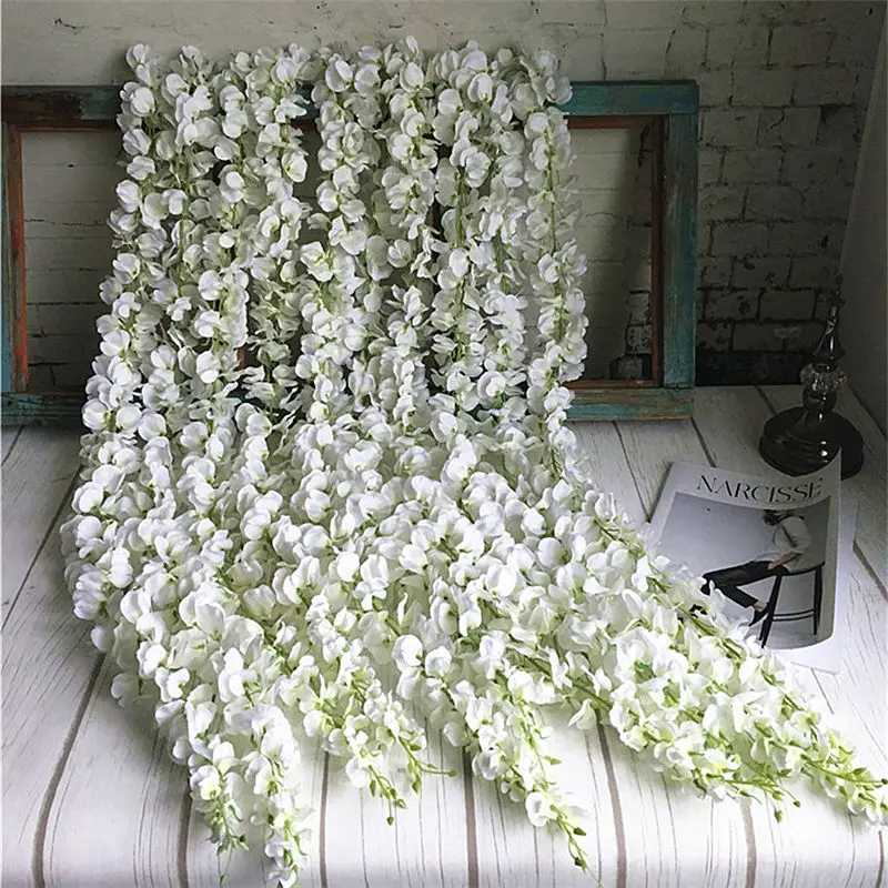120 cm de largo Artificial Wisteria flor vid seda Hortensia rattan DIY boda cumpleaños fiesta decoración pared telón de fondo flores 120 cm de largo Artificial Wisteria flor vid seda Hortensia rattan DIY boda cumpleaños fiesta decoración pared telón de fondo flores