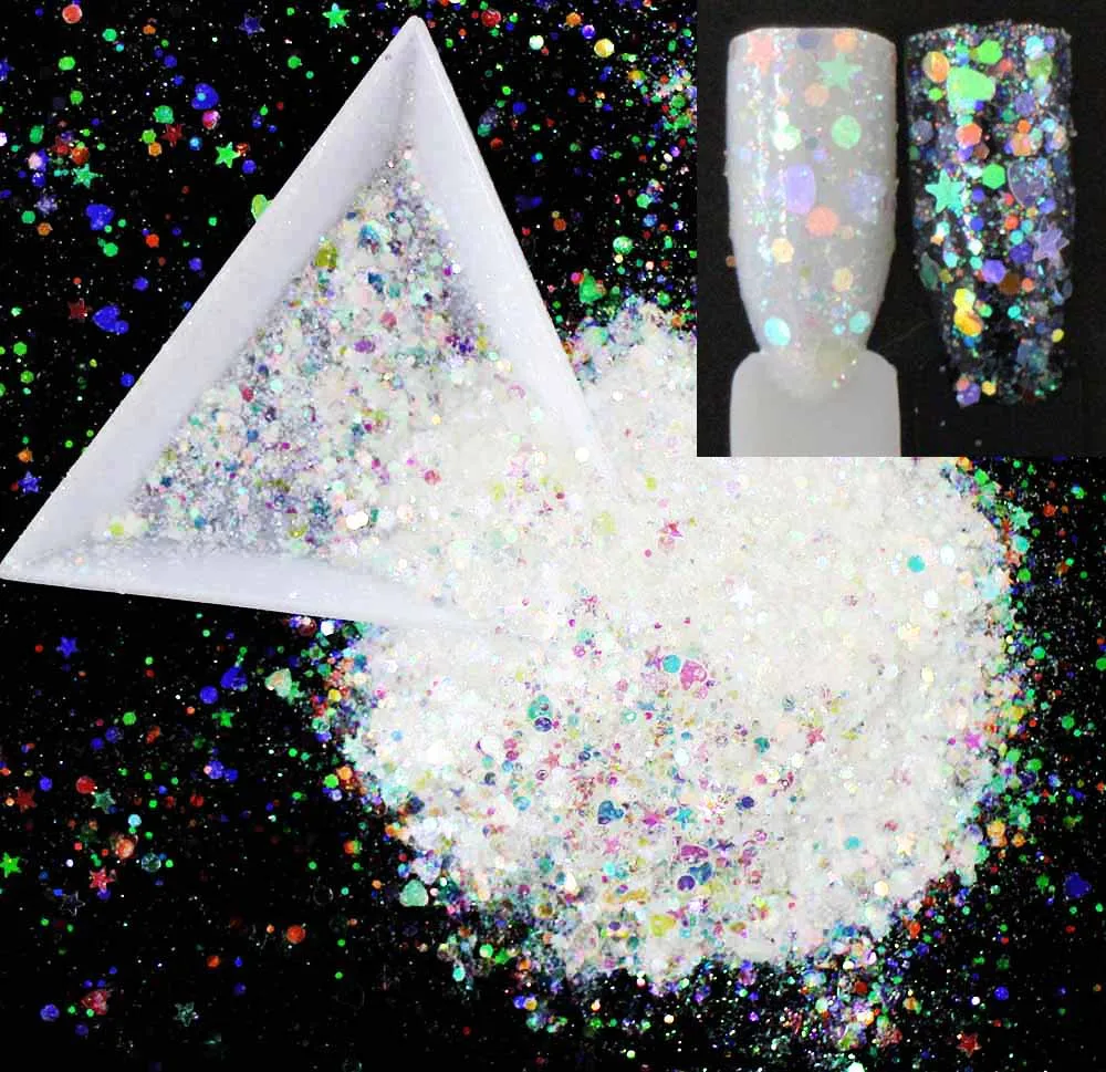 

10g/pack ,12 Colors! Stars/Hearts/Rounds/Hexagons Sequins, Iridescent Rainbow Shining Slices 3D nail art glitters paillettes