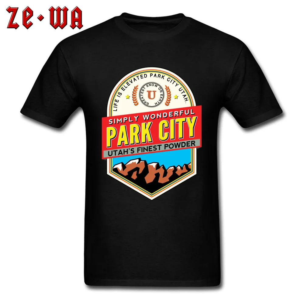 3D Printed 100% Cotton Men Short Sleeve T Shirt Custom Summer Fall T-Shirt comfortable T Shirt Coupons Round Neck PARK CITY UTAH SKIING MOUNTAINS SKI SNOWBOARD black