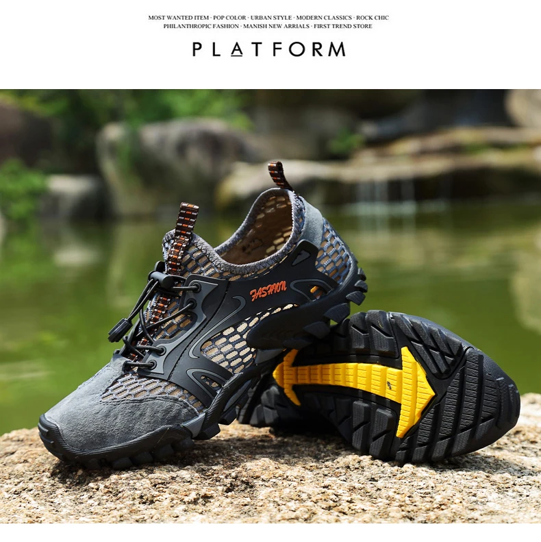 Summer Breathable Men Hiking Shoes Suede + Mesh Outdoor Men Sneakers Climbing Shoes Men Sport Shoes Quick-dry Water Shoes