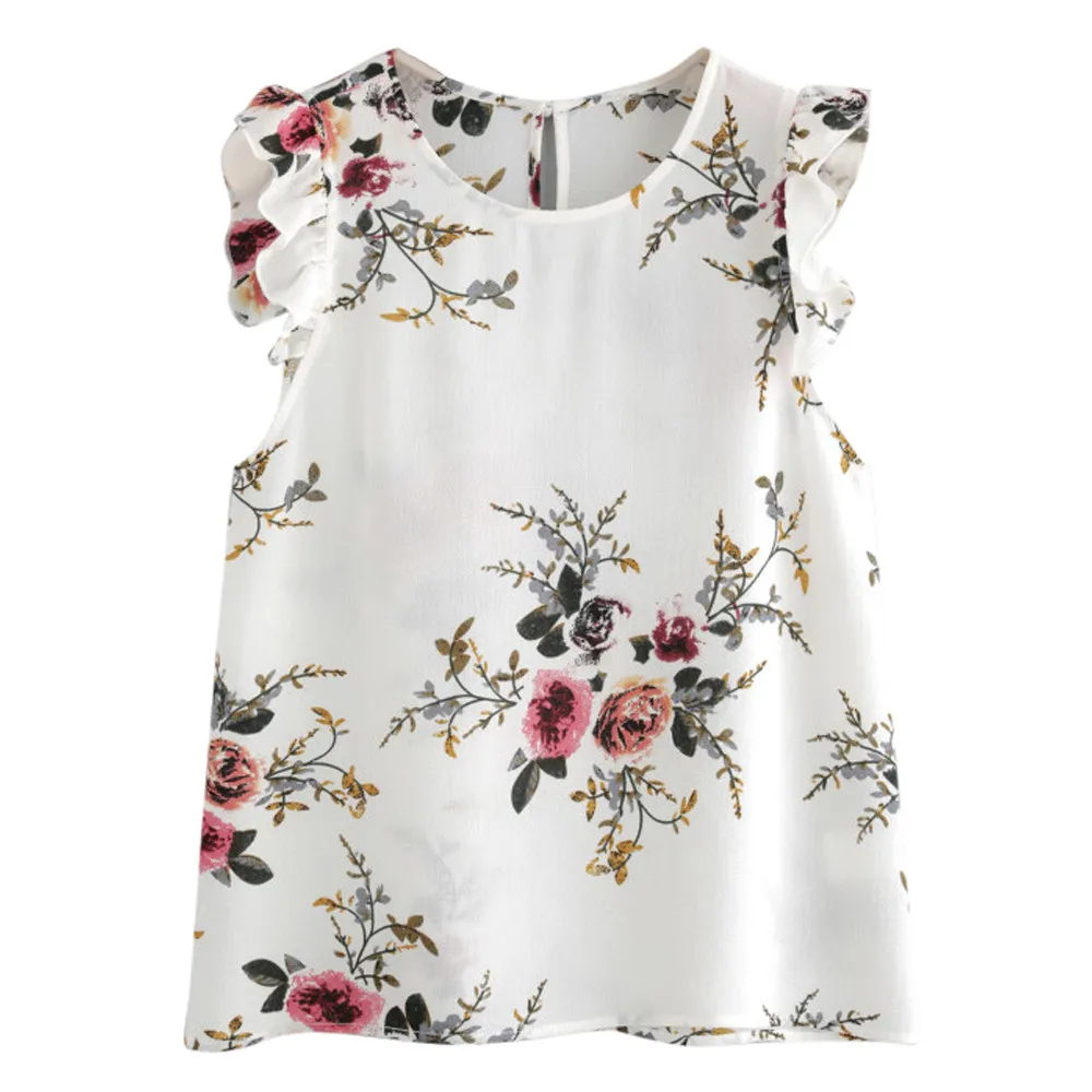 

Tank Tops Women Summer Floral Print Butterfly Sleeve Blouse Crop Tops Vest Tank Chiffon T Shirt ropa verano mujer 2019 Hot Sale