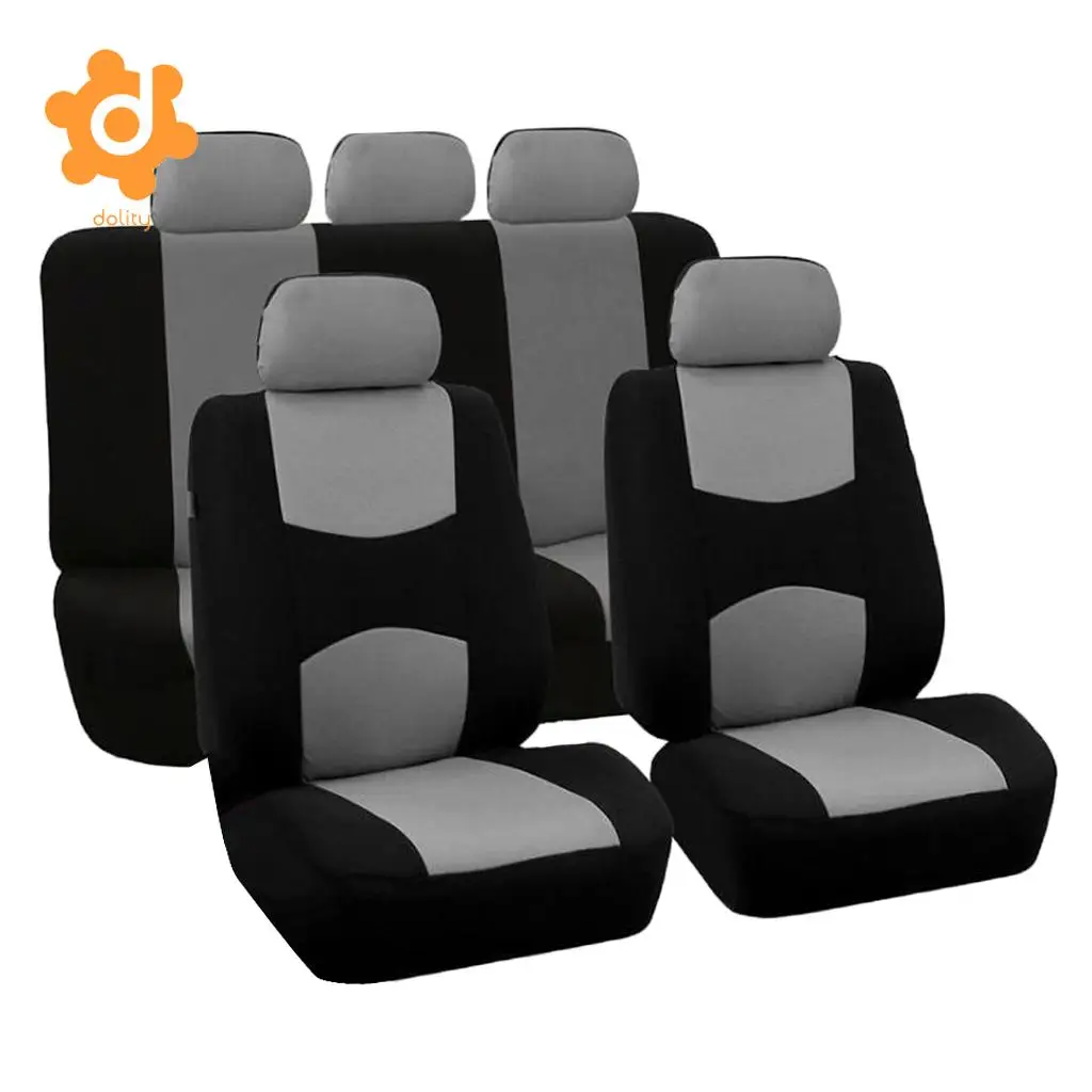 9pcs Car Fabric Front Rear Seat Covers Full Set Cushion Mat Protector Black/Gray/Blue/Red/Beige