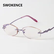 Высококачественные голубые легкие очки без оправы градиентный фиолетовый очки для чтения женские элегантные Асферические жесткие линзы из смолы пресбиопические очки G522