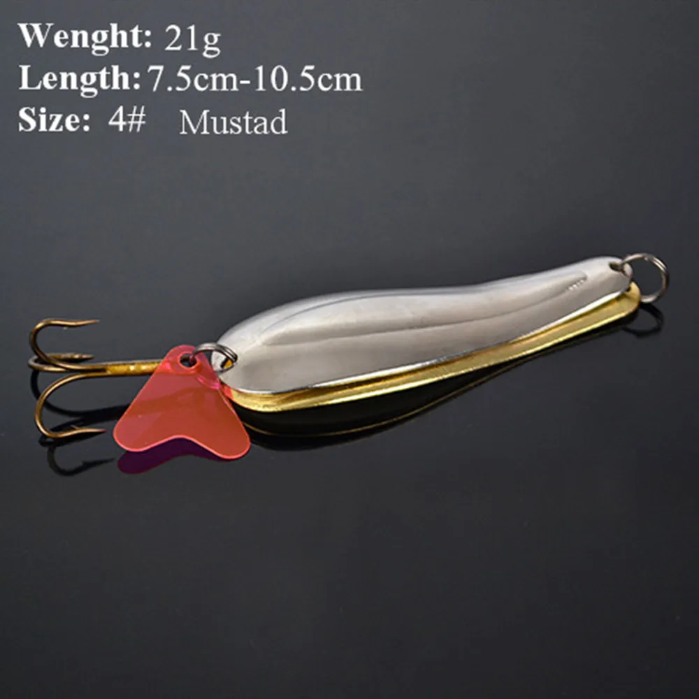 FISH KING 1PC Silver 21g/7.5cm Metal Fishing Lure Spoon With 4 Mustad