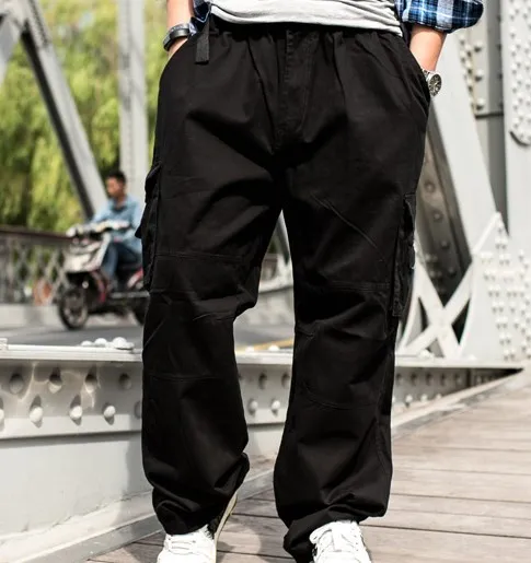Мужской свободные брюки-карго для Для мужчин военные Стиль расслабленным нужным мешковатые длинные штаны с эластичной резинкой на талии