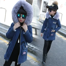 Fashion Children s Costumes Thicken Velvet Winter Girls Jacket Full Sleeve Kids Girls Jeans Coats Denim