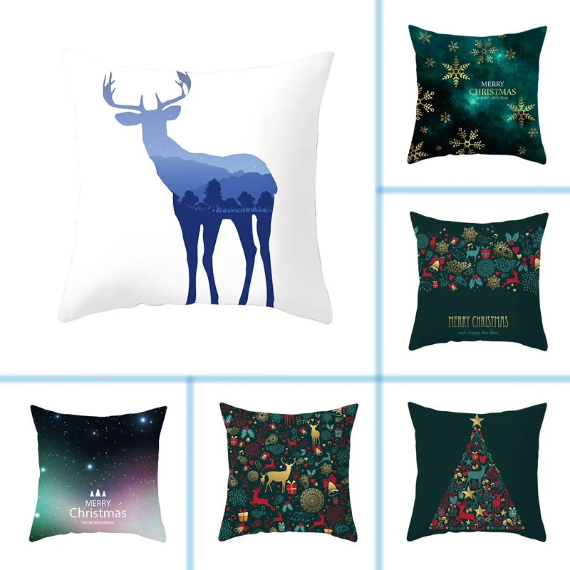 

mling 1pcs 45x45cm Christmas Tree Deer Gift Pillowcase Peach Skin Pillowcase Waist Pillow Polyester Throw Pillow Case Cover