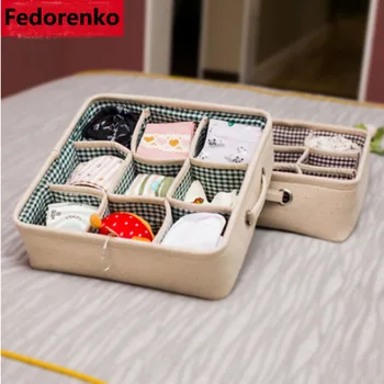 

Underwear Bra Organizador Storage Box Green / Coffee Lining Drawer Closet Organizers Boxes For Scarfs Socks Thick Cotton linen
