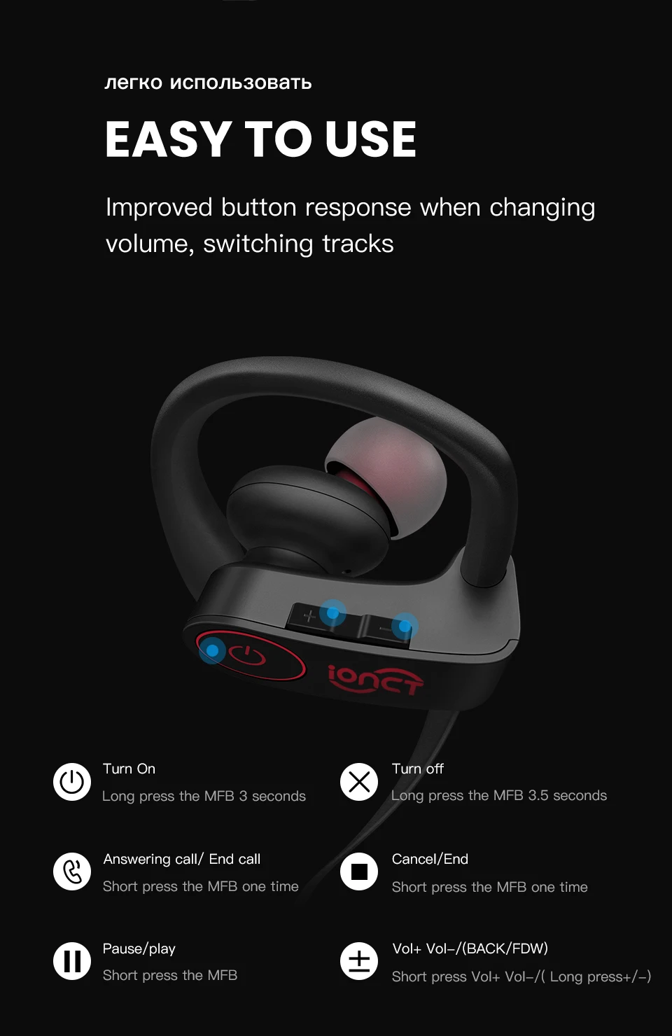 IONCT U8 5,0 Bluetooth наушники IPX7 водонепроницаемые AAC беспроводные наушники спортивные басовые наушники с микрофоном для iPhone xiaomi huawei