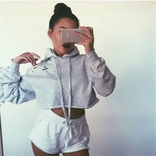 

2017 Hot Womens Pullover Crop Top Hoodies Jumper Hooded Long Sleeve Coat Sweatshirt Tops Blouse New