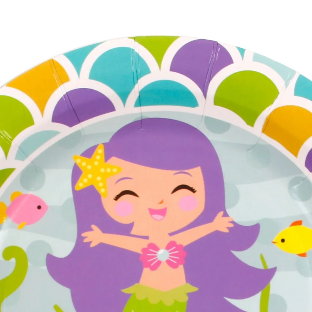FENGRISE Tableware Set Mermaid Party Supplies Tableware For Kids Happy Birthday Party Mermaid Theme Banner Cups Paper Plates str