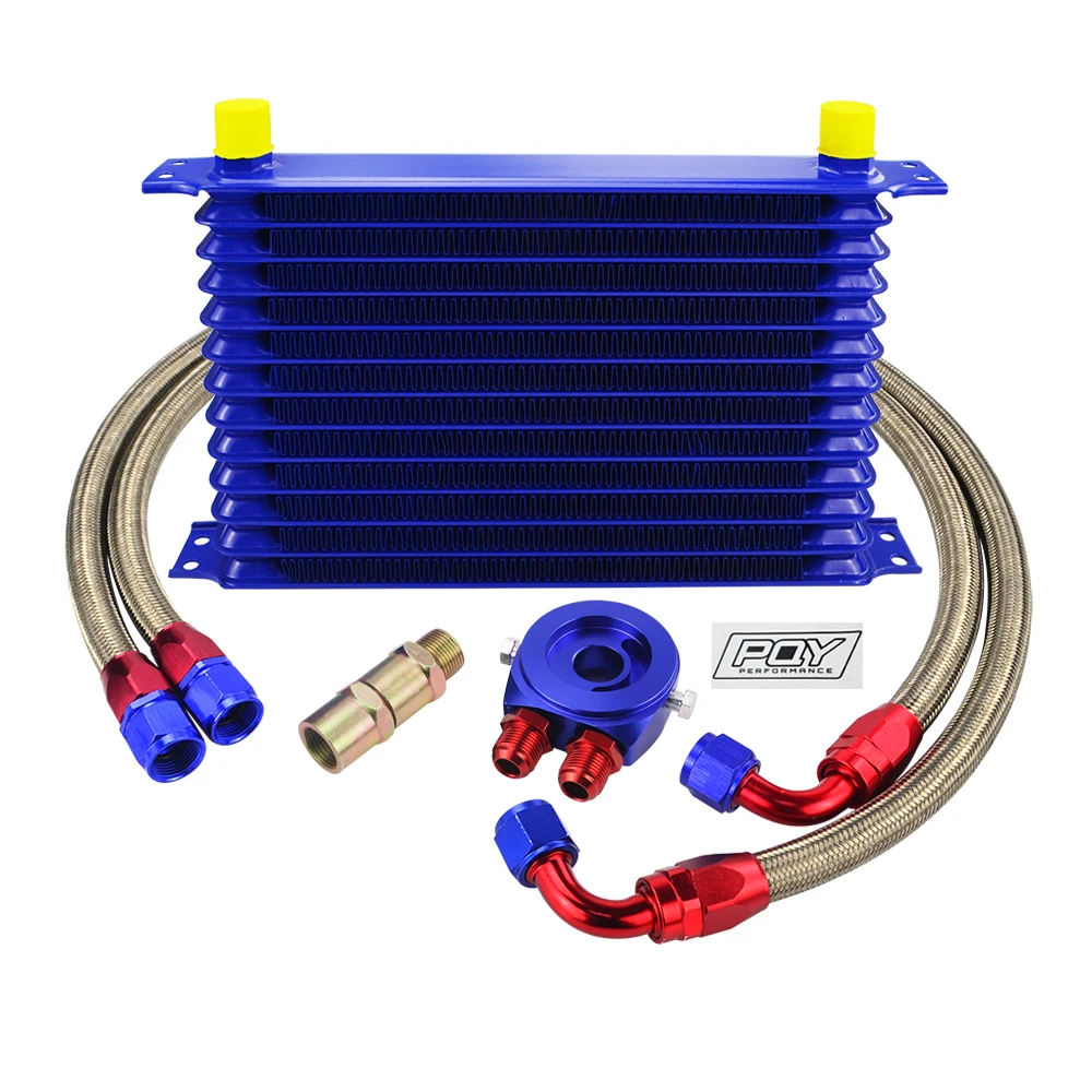 WLR-Универсальный 13 масляный радиатор комплект+ Масляный фильтр Сэндвич-адаптер+ Плетеный Масляный шланг из нержавеющей стали с наклейкой PQY+ коробка - Цвет: blue 13rows 6721br