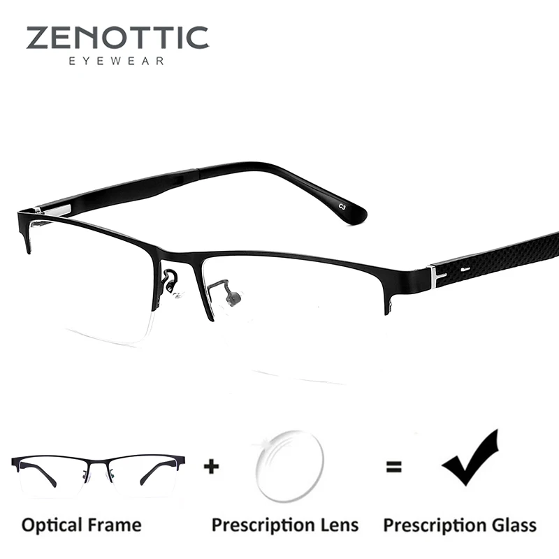 

ZENOTTIC Semi Rimless Prescription Glasses Men Clear Myopia Lens Progressive Eyeglasses Optical Glasses Metal Frame Eyewear 8036