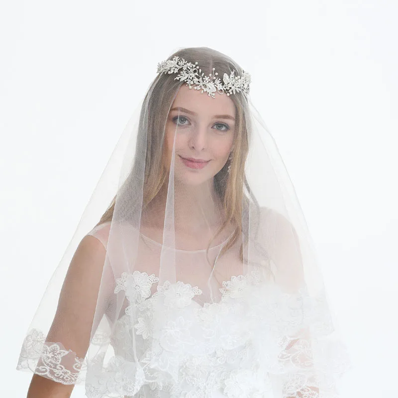 SLBRIDAL серебряные Проводные прозрачные хрустальные стразы лист Свадебные аксессуары для волос повязка для волос Свадебная повязка на голову ювелирные изделия для подружек невесты для женщин