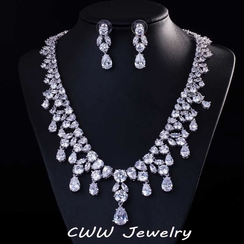 CWWZircons Высокое качество большая капля воды Африканский кубический цирконий Бусы Ожерелье для женщин Свадебные и обручальные ювелирные наборы T195