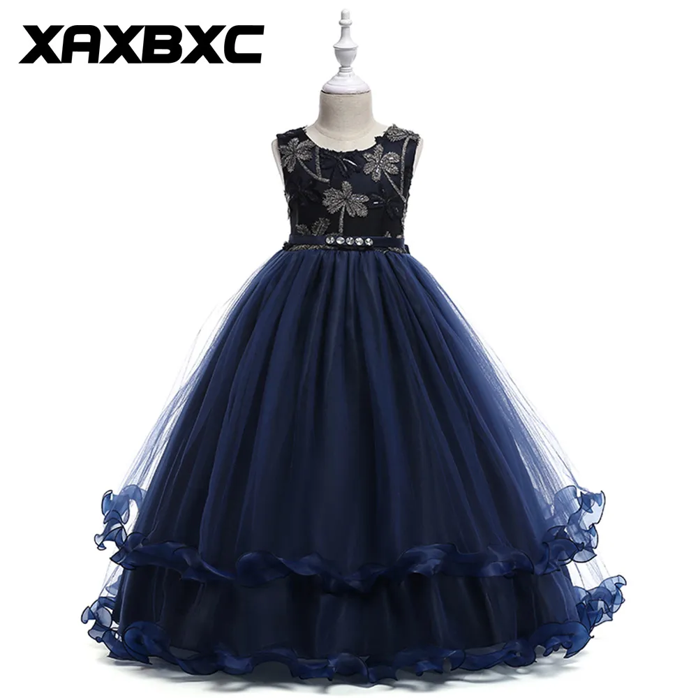 

LP-76 Embroidery Blue Princess Dresses Kids Prom Gown Evening Dresss Wedding Party Dress Girls Clothes Tulle Children's Costume