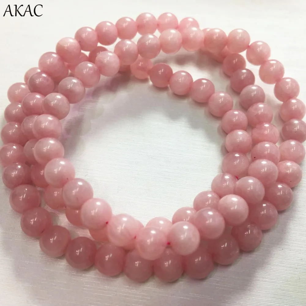 

AKAC semi precious Madagascar Jelly pink quartz three circles bracelet beads 6-7mm for women natural stonebracelet wholesale