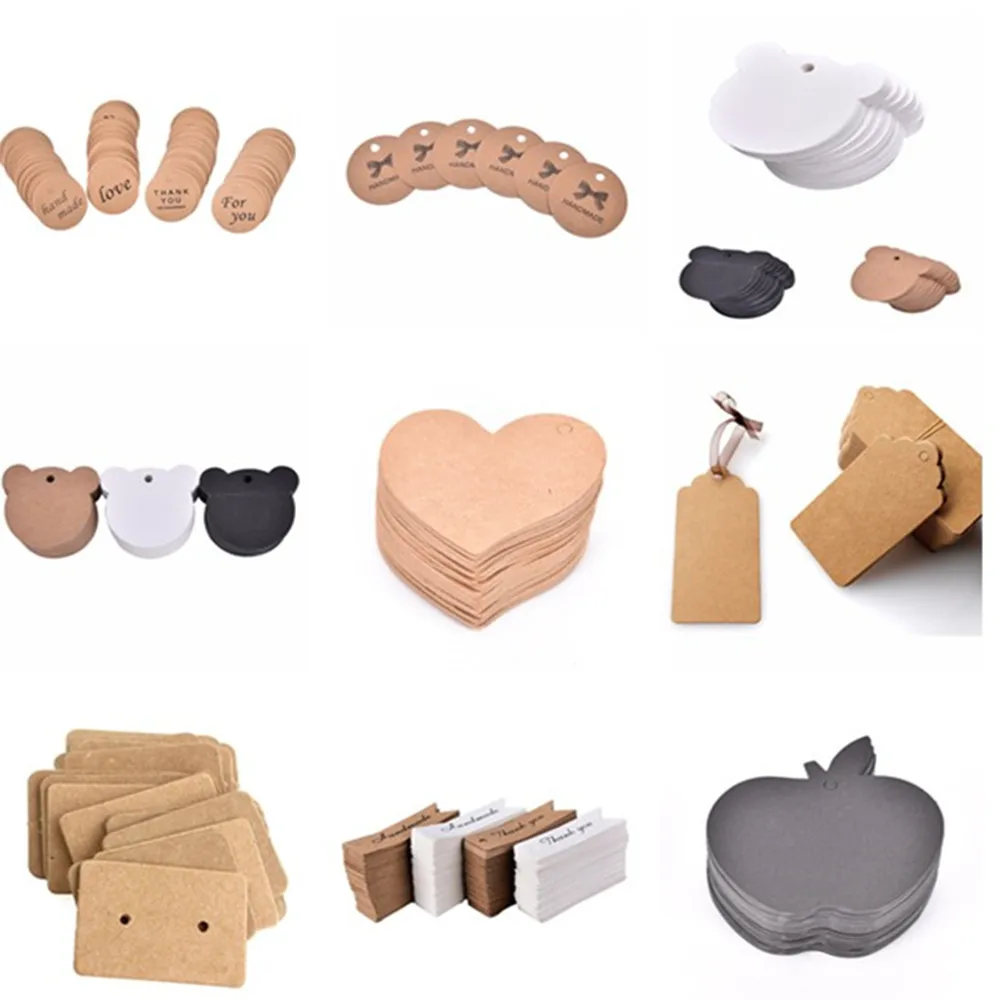 

Multi Styles 100Pc/lot Kraft Paper Tags DIY Food Label Star Shaped Wedding Card Blank Price Hang Tag White Black Brown