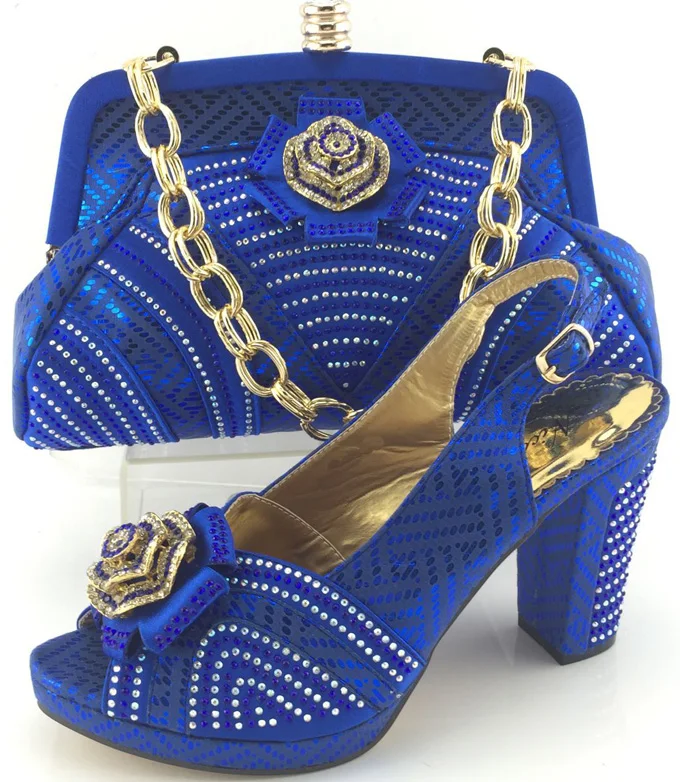 ME3331 Italian Style Ladies Shoes And Matching Bag Set Pattern Rhinestones High Heel Shoes And Bag