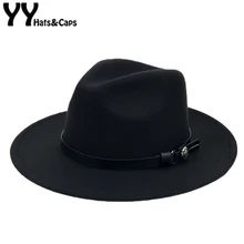 Зимние шерстяные Панамы, шляпы для мужчин, одноцветные, с широкими полями, с поясом, войлочные шапки, женские винтажные джазовые шляпы, винтажные шляпы Трилби, церковные YY18007