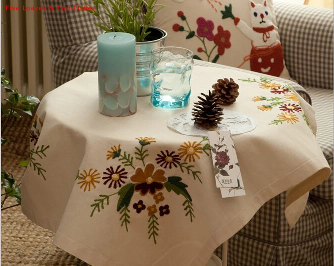 Chinese Lu Embroidered Cotton Tablecloth Embroidered Linen Table