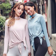 Топ для йоги с круглым вырезом и длинным рукавом, быстросохнущая одежда для фитнеса, рубашки для тренировки на талии, розовая Спортивная одежда для женщин, спортивный зал