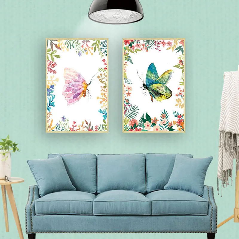 

SURE LIFE Modern Beautiful Butterfly Leaves and flowers Canvas Paintings Home Wall Art Pictures Posters Prints Living Room Decor