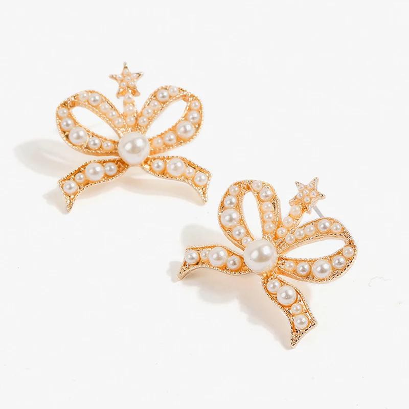 

New Arrival Korean Earrings 2019 Bowknot Pearl Stud Earrings Women Gold Star Earrings for Girl Dropshipping Jewelry Kolczyki