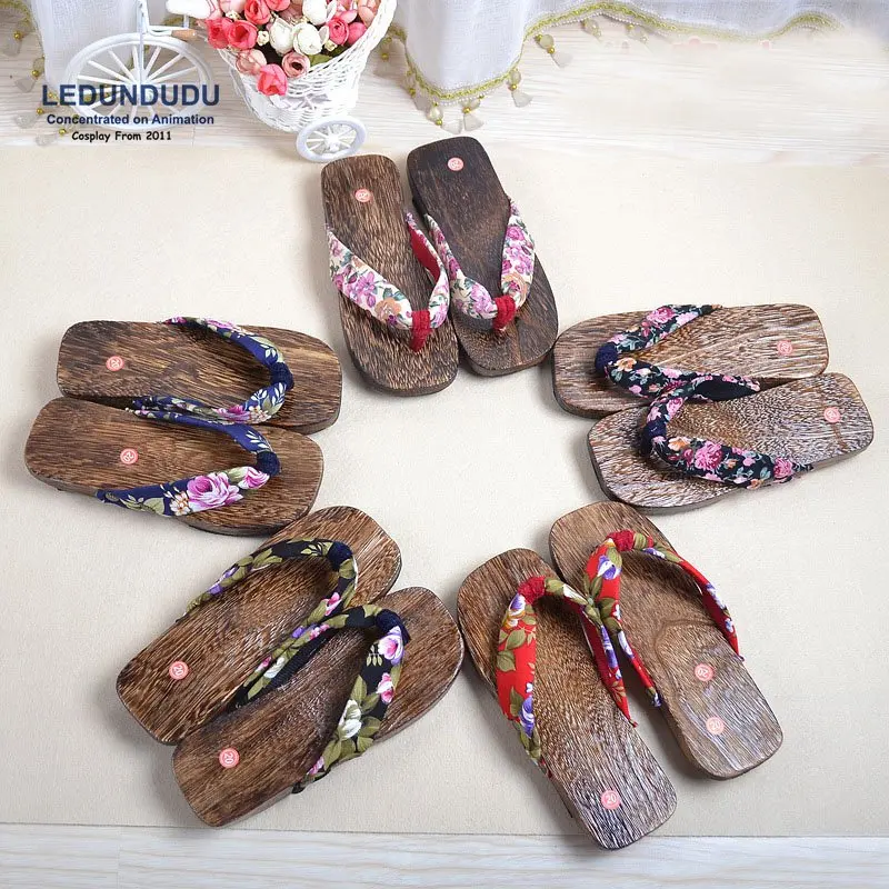 

Fashion Japan Style Anime Cosplay Shoes Summer Flip Flops Warrior Clogs Kid Children Flower Geta Sandals for Halloween Party