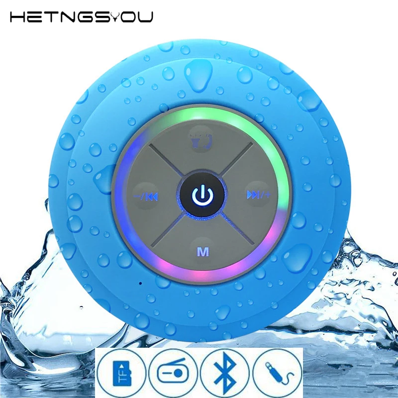 HETNGSYOU Waterproof Bluetooth Speaker LED Portable Wireless Bathroom