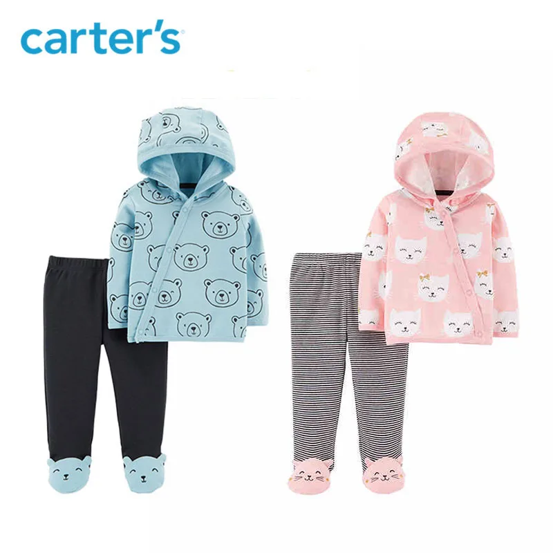 

Carters 2-Piece Side-Snap Cardigan & Footed Pant Set Cute baby girl clothes long sleeve hooded newborn baby boy clothing 126H459