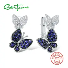 Серебряные серьги в виде бабочек для женщин, сине-белые фианиты, CZ камень, женские серьги из чистого 925 пробы серебра, модное ювелирное изделие