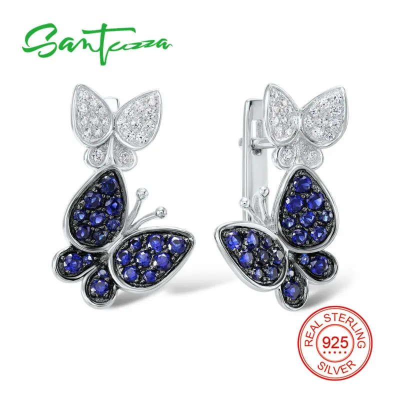 Beste Zilveren Vlinder Oorbellen Voor Vrouwen Blauw Wit Zirconia Cz Steen Vrouwen Oorbellen Pure 925 Sterling Zilveren Sieraden
