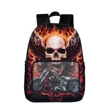 ФОТО   Cool Polyester 16-inches Black Printing Cartoon Skull Girls Backpack for Children Schoolbag Kids School Bags for Boys