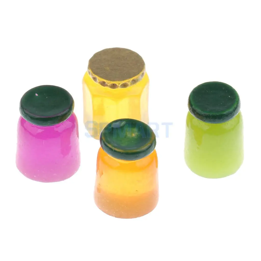 4 Pots of Jam Honey Food Dinner 1/12 Scale Dollhouse Miniature Kitchen Decor Accessories
