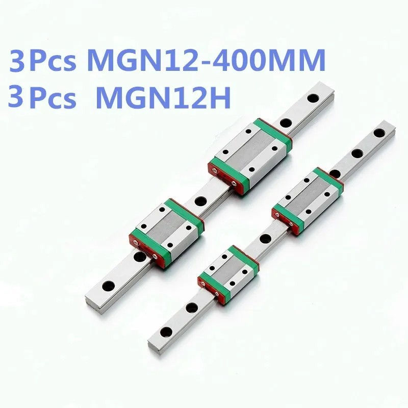 

3D printer parts 3pcs Kossel Mini 12mm Linear Guide MGN12 L 400mm linear rail+3pcs MGN12H linear carriage for CNC X Y Z Axis