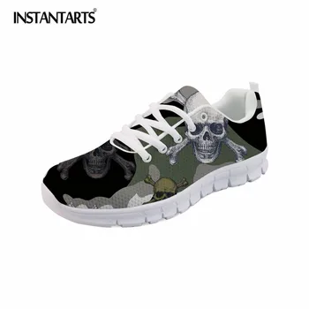 

INSTANTARTS Camouflage Skulls Printed Men Casual Shoes Summer Mesh Sneaker Shoes for Boys Student Breathable Lace Up Flat Shoes