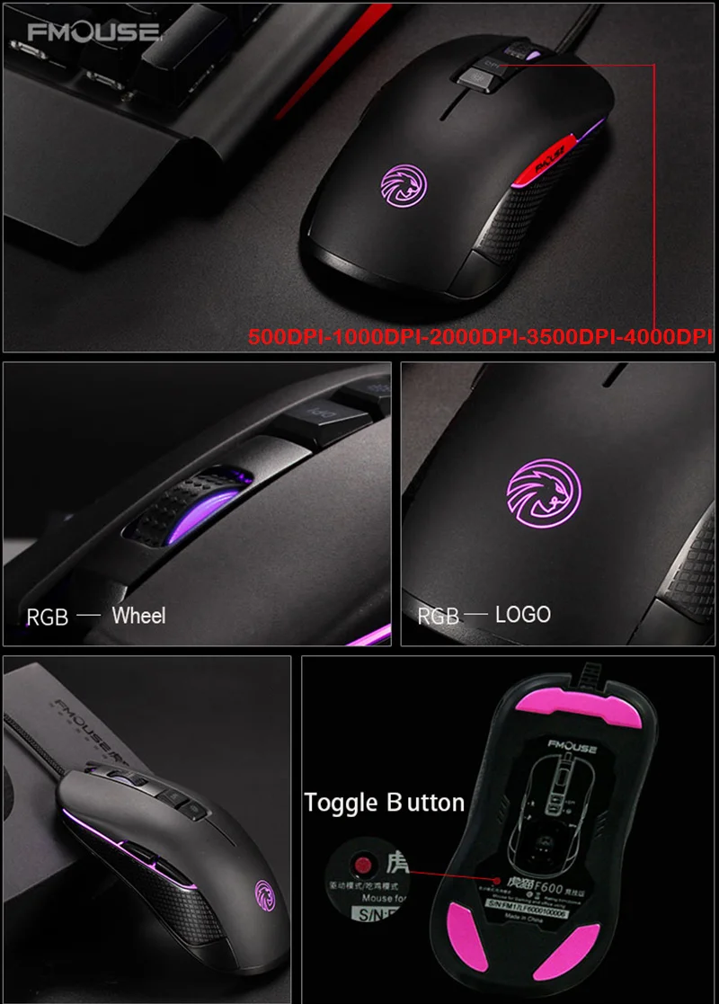 F600, проводная, 5000 dpi, настраиваемая, 7 цветов, RGB, светодиодный, с подсветкой, дышащая, USB, эргономичная оптическая игровая мышь, геймер, для ПК, ноутбука, компьютера