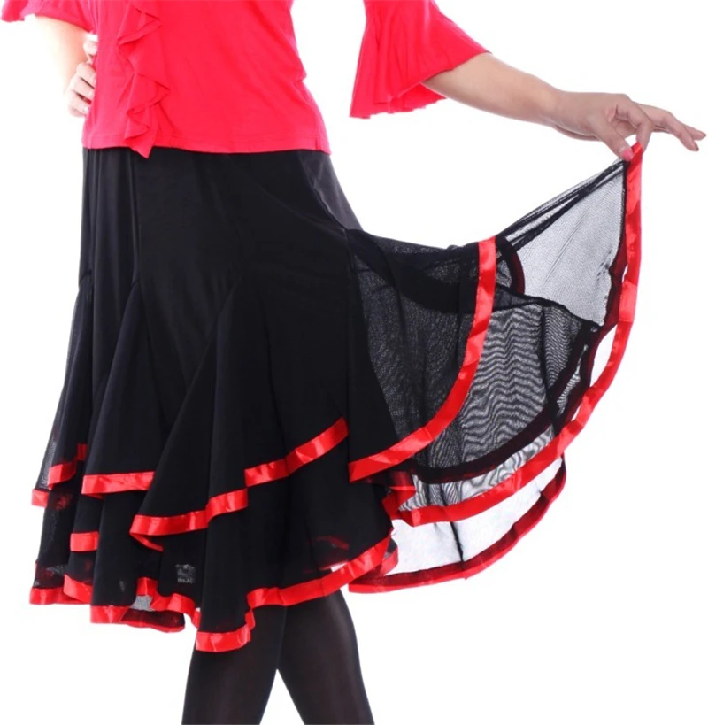 Free Shipping Women Tutu Tango Dancing Long Dress Skirt Girl Ballroom
