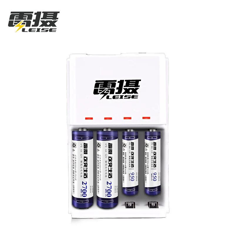 

LEISE 1PCS 4 slots battery charger with indicator light for NIMH/NICD+2pcs AA2700mah+2pcs AAA950mah NI-MH rechargeable baterias