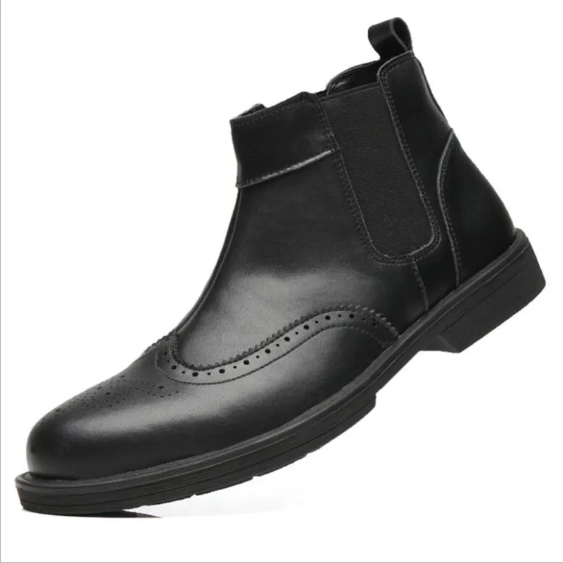 Movechain/мужские кожаные ботильоны «Челси»; мужские Ботинки martin; сезон осень-зима; Мужская Уличная Винтажная обувь с перфорацией типа «броги»; размеры 38-45