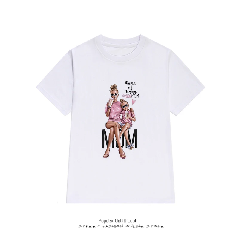 Уличная Harajuku супер мама принт белая футболка Mama Детские футболки для Для женщин мамы и сына принт футболка Femme О-образным вырезом Vogue топ - Цвет: 1780