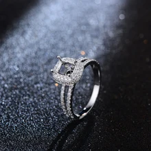 Hot sale 5x6mm Cushion Cut Halo Diamonds 14K White Gold Engagement Semi Mount Ring Settings